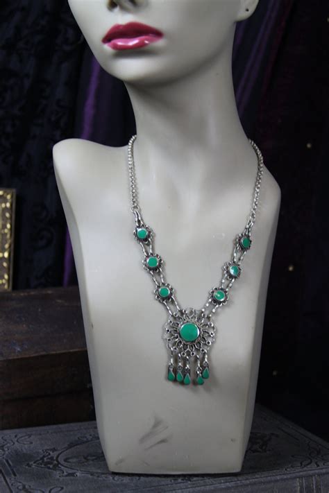 Tribal Silver Necklace Afghan Ethnic Jewelry Green