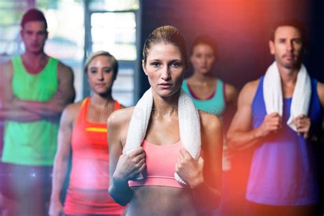 Portrait Of Serious Young Friends In Gym Stock Image Image Of Chart