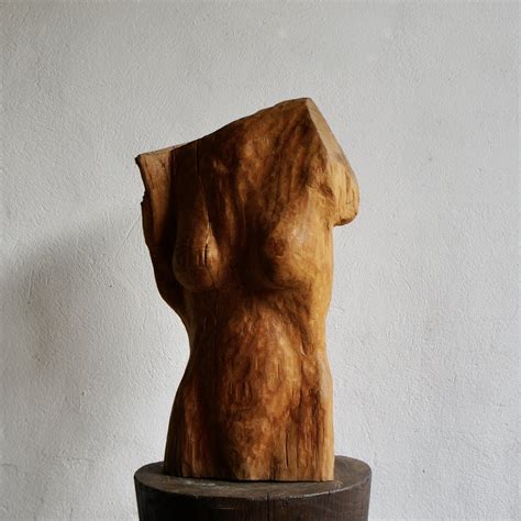Large Carved Wood Female Torso Sculpture S