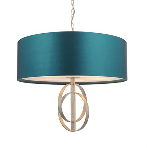 Crescent Large Luxury Modern Drum Ceiling Light Silver Leaf And Teal