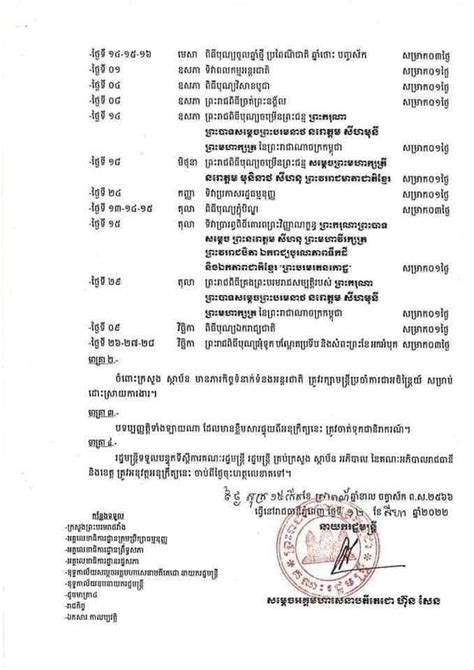 Sub Decree On Holiday Calendar For Civil Servants Workers Employees