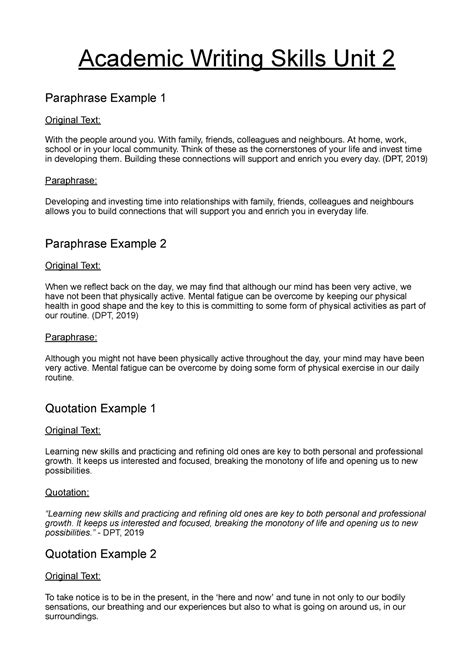 Academic Writing Skills Pdf Academic Writing Skills Unit 2 Paraphrase