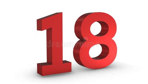 Number 18 Eighteen Red Sign 3d Rendering Isolated On White Background