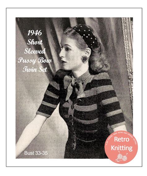 S Pussy Bow Twin Set Pdf Knitting Pattern Etsy