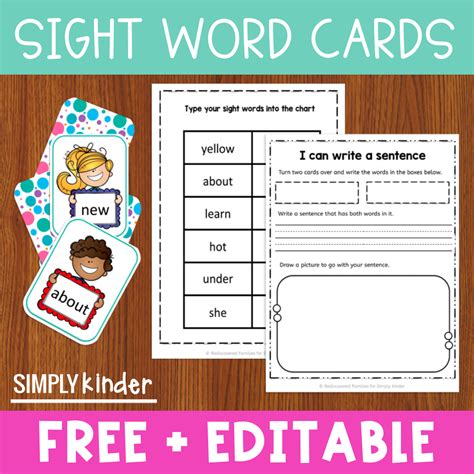 Free Sight Words Printable Card Activity For Kindergarten Simply Kinder