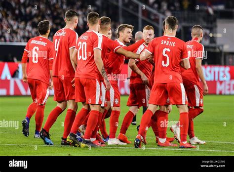 Wolfsburg, Germany, March 20, 2019: Serbian players celebrating their