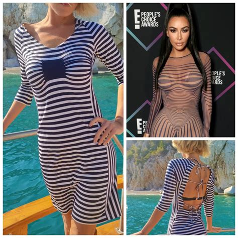 Jean Paul Gaultier Optical Illusion Striped Body Map Kim Kardashian Dress For Sale At StDibs