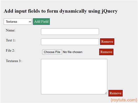 Add Input Fields To Form Dynamically Using Jquery Roy Tutorials