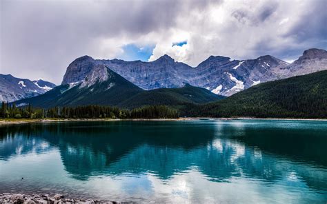 Nature Landscape Lake Summer Reflection Mountain Clouds Alberta Canada