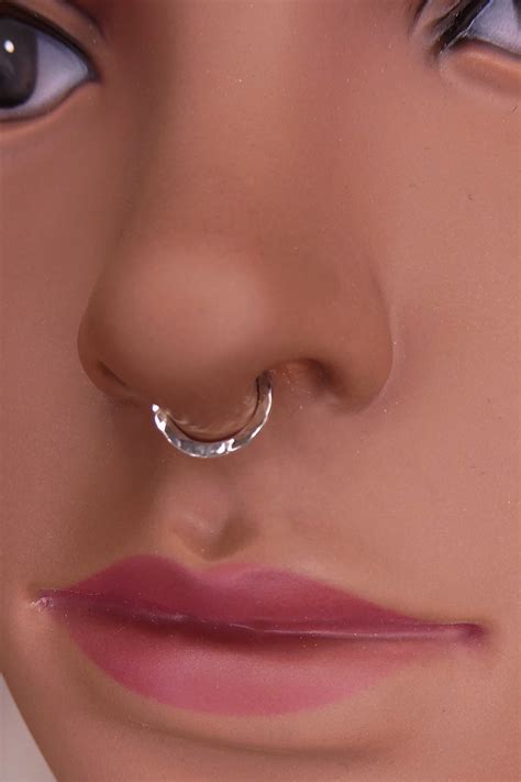 Sterling Silver Nose Ring Thick Fake Septum Ring Hammered Etsy