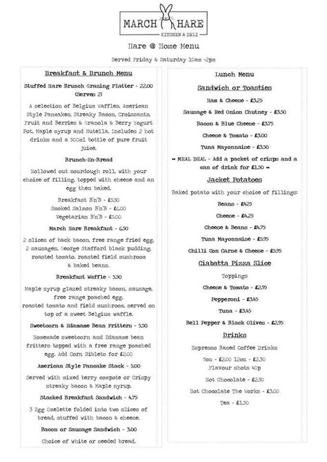 Menu At March Hare Kitchen And Deli Cafe Market Rasen