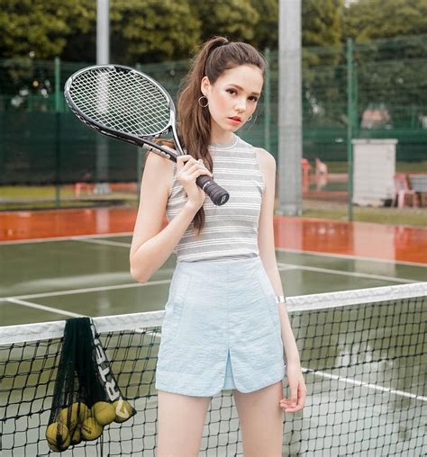 You take and inch, i run a mile, can't win you're always right behind me. Channeling Sporty Spice 😜 ⌈ Daniela Sleeveless Stripe Top ...