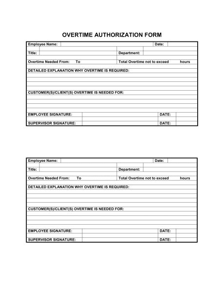 Week one mon tues wed. Overtime Authorization Form - Template & Sample Form ...
