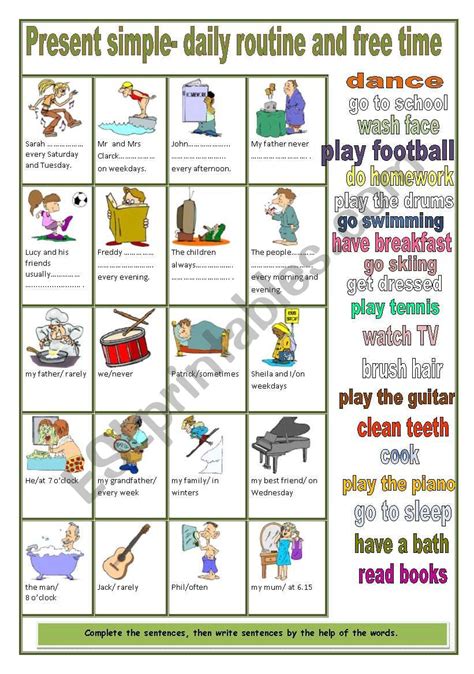 Daily Routine Free Time Activities Esl Worksheet By Kobe0211