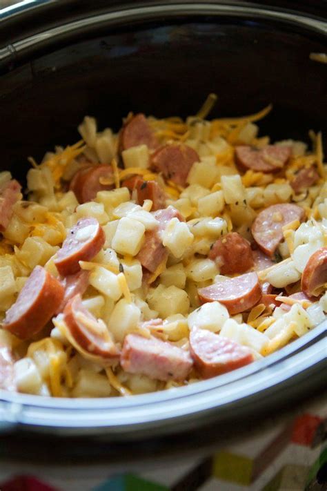 While hash browns are in the oven, put a large skillet on the stove at medium heat. Crockpot Smoked Sausage & Hash Brown Casserole (Lauren's ...