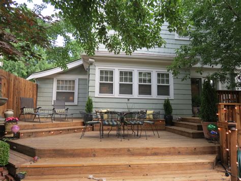 Two Tiered Deck With Step Down Patio Patio Backyard Tiered Deck