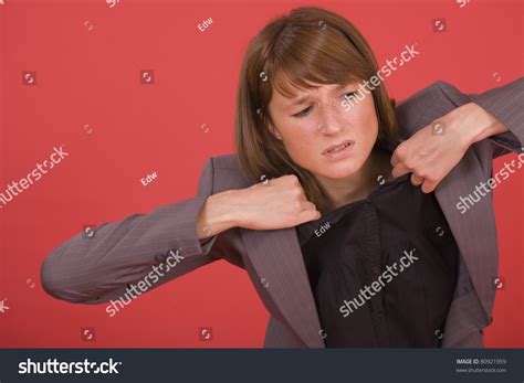 Stressed Business Woman Ripping Her Suit Foto De Stock 80921959