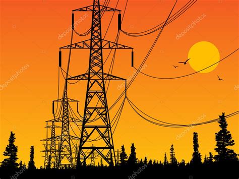 Electric Power Lines And Sunrise Premium Vector In Adobe Illustrator Ai