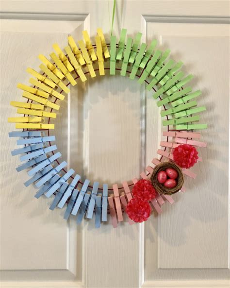 Easter Spring Pastel Clothespin Wreath With Eggs And Nest Mum W Aftcra