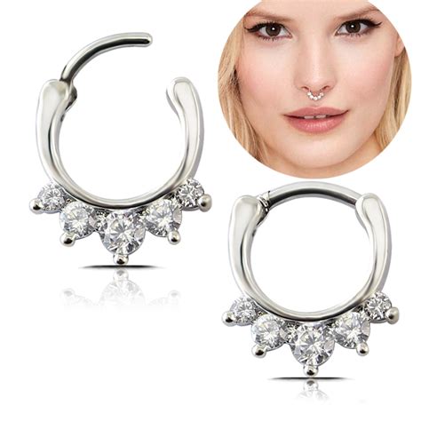 Stainless Steel Zircon Decorate Nose Ring Septum Piercing Jewelry
