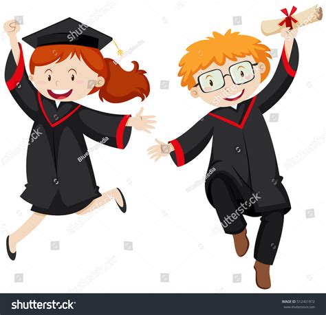 Two Graduated Students Graduation Gowns Illustration Stock Vector