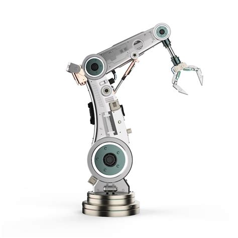 3d 렌더링 금속 로봇 팔 또는 로봇 손 흰색 배경에 고립 된 산업 기술 프리미엄 사진