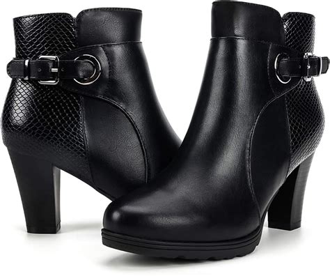 Mysoft Womens Zipper Bootie Chunky Stacked Heel Ankle Boots Buckle