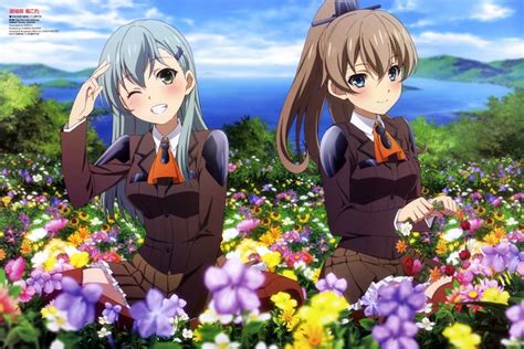 Flowers Long Hair Anime Anime Girls Blue Eyes Brunette Kantai Collection Skirt Gray Hair