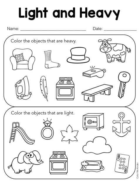 Light Heavy Worksheets Kindergarten