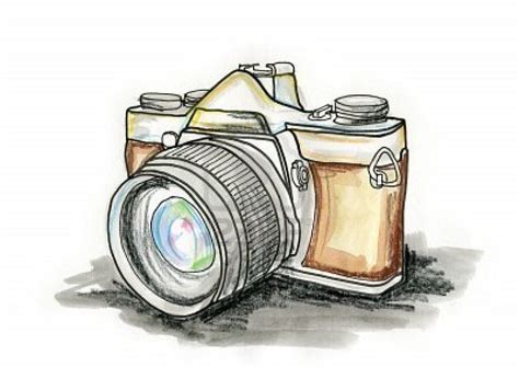Hand Drawn Illustration Of A Photo Camera On White Background Camera