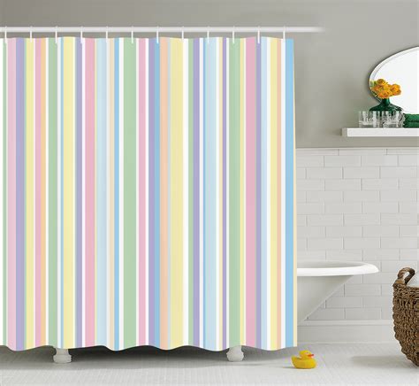 Pastel Shower Curtain Vertically Striped Pattern Different Colored Straight Lines Classical Old