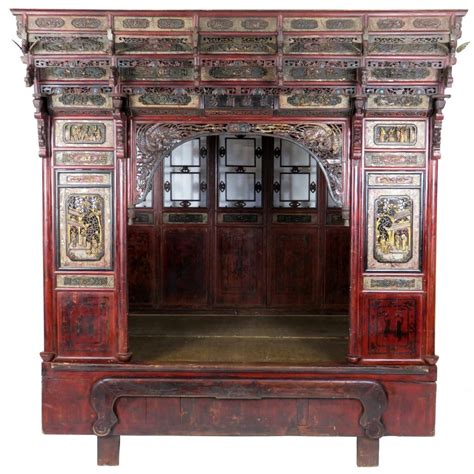 Antique Chinese Wedding Canopy Bed With Intricate Carvings