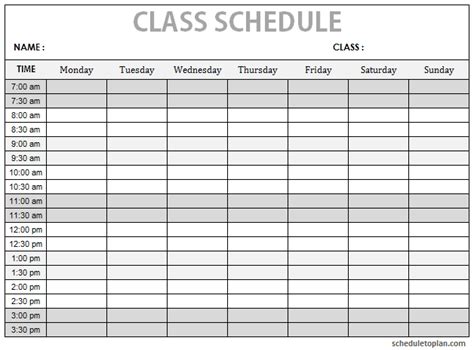 Class Schedule Template Printable For School And College Students