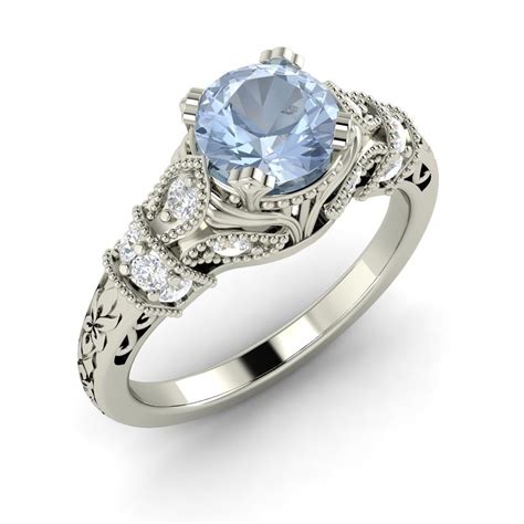 If you`re looking for a unique engagement ring an aquamarine ring is a great choice. Certified Aquamarine & SI Diamond Vintage Look Engagement Ring In Platinum | eBay