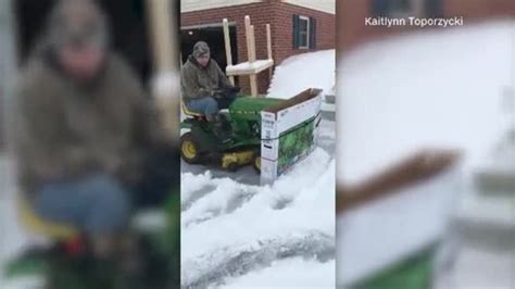 Man Creates Snow Plow Using Tv Box Lawn Mower