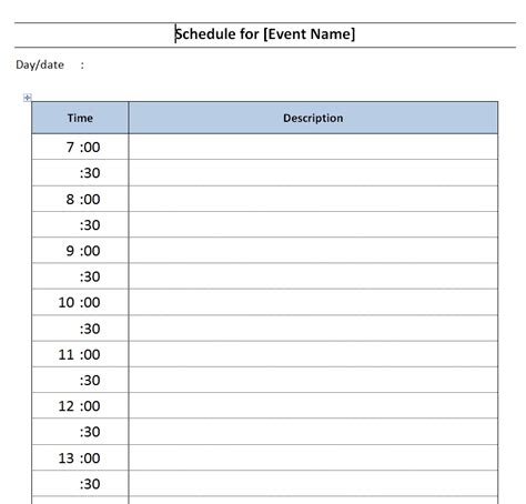 Daily Event Schedule Template Free Microsoft Word Templates