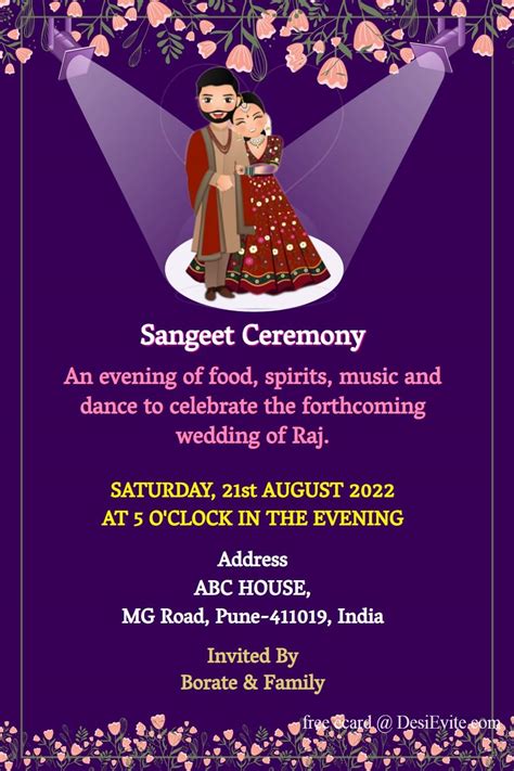 Sangeet Ceremony Invitation Card Couple Theme