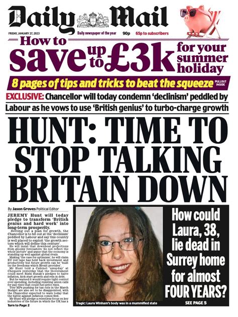 Daily Mail Front Page 27th Of January 2023 Tomorrow S Papers Today