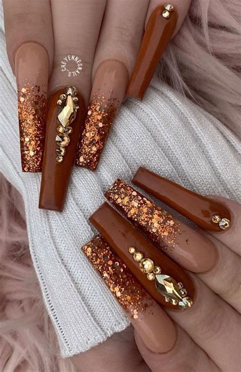 15 Top Brown Glitter Nails In 2022 Coffin Nails Designs Long Acrylic