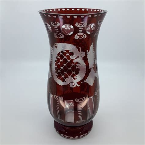 Vintage Egermann Czech Bohemian Ruby Red Cut To Clear Glass Vase Deer And Castle 10 Etsy