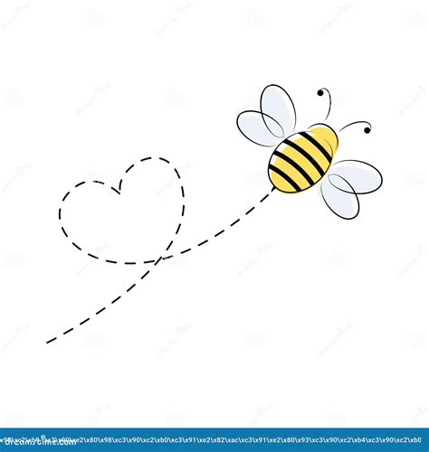 bee flying on a dotted route in heart shape lovely bee character stock vector illustration of
