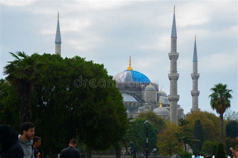 Istanbul Turkey Minaret Of The Blue Mosque Between The Trees