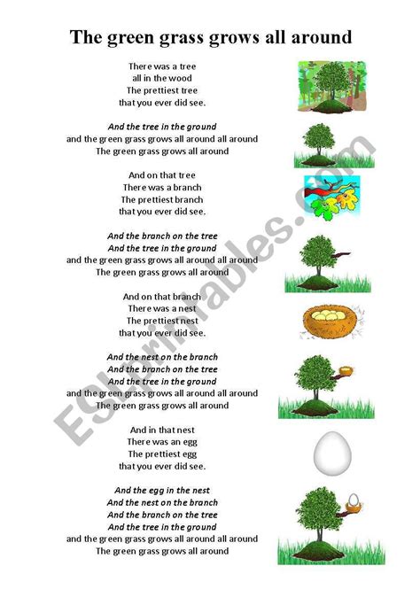 Sing A Song The Green Grass Grows All Around With Exercises Esl