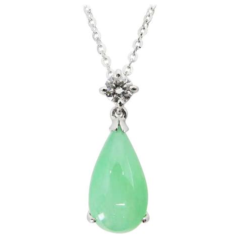 Certified Type A Jadeite Jade Diamond Pendant Drop Necklace Light