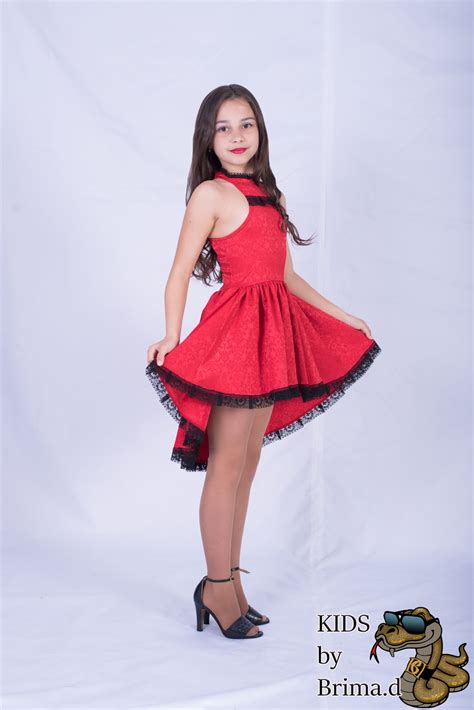 Custom Made Red Jacquard Dress With Asymmetric Skirt Kids By Brimad Images
