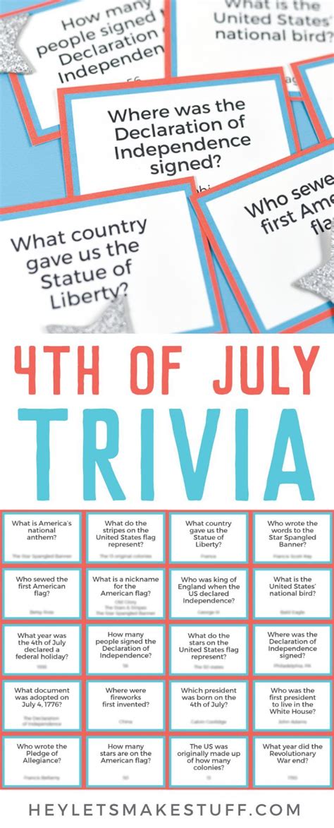 Includes both questions and answers. Printable Fourth of July Trivia | Fourth of july crafts for kids, Fourth of july, 4th of july games