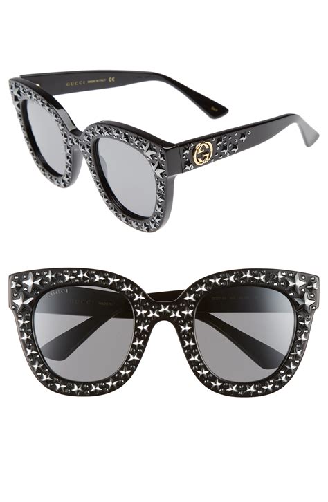 gucci 49mm swarovski crystal embellished square sunglasses in black silver black lyst