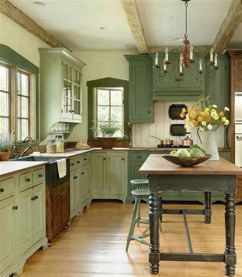 Pin By Rhonna On Farmhouse Kitchens Green Kitchen Cabinets New