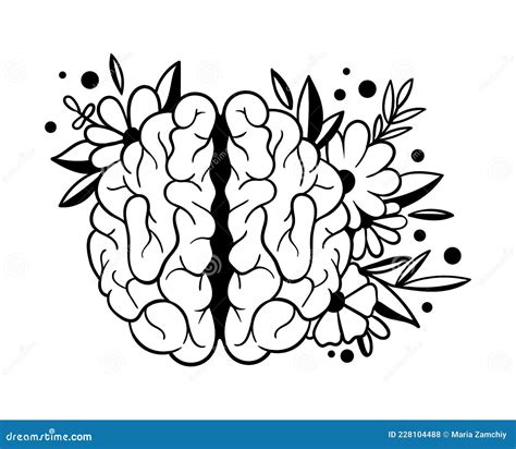 Floral Brain Isolated Single Clipart Mental Health Or Wellness Concept