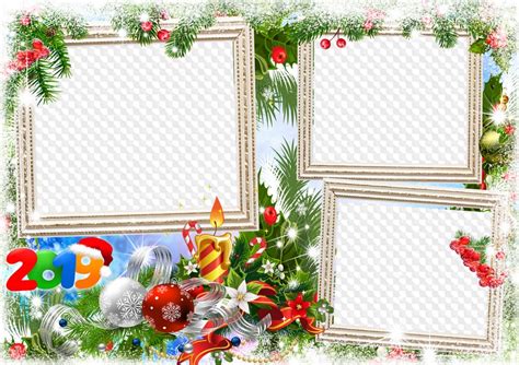 Christmas Photo Frame Collage On Three Photos Transparent Png Frame